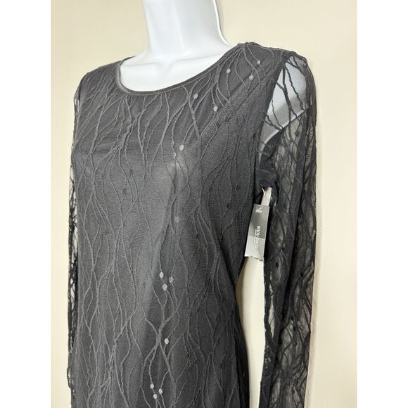 Bisou Bisou Black Mesh Long Sleeve Mini Dress M Sheer 90s Y2K Cocktail Dance - Picture 2 of 12